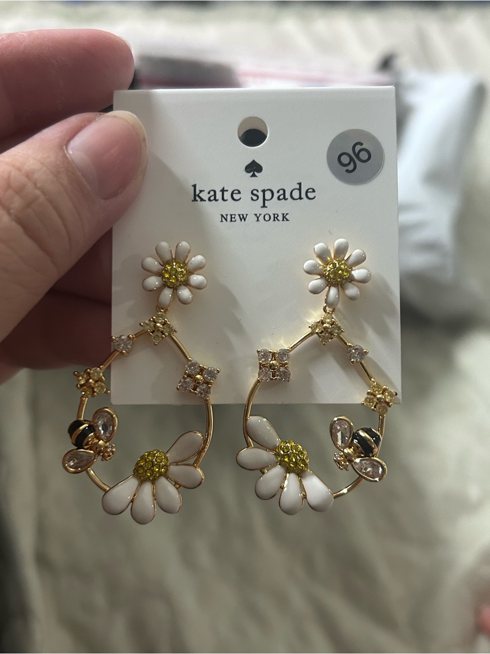 kate spade New York Daisy Hoop Drop Earrings - White & Gold